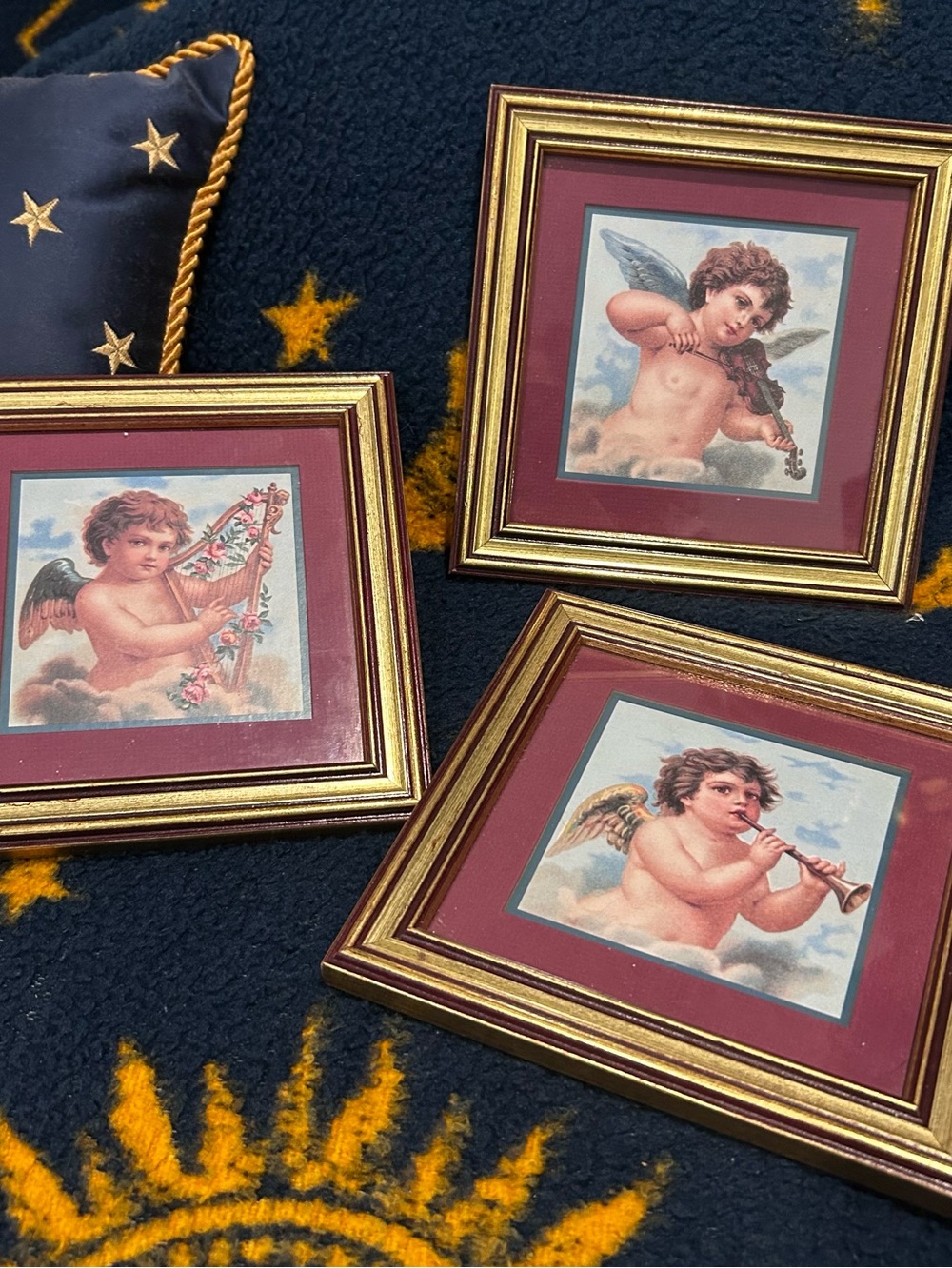 VTG 90s Celestial Cherub Prints Gold Framed Angels Whimsigoth Gallery Wall Decor
